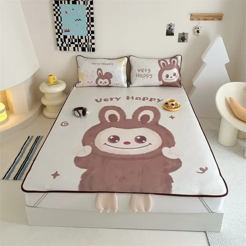 2pcs Summer Ice Vine Mat Set for Single,Cute Cooling Ice Silk Rattan Bed Sheet+Pillowcase,Foldable Breathable Twin 120*200cm