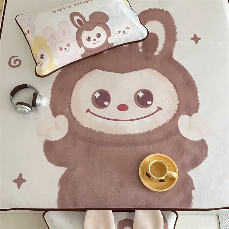 2pcs Summer Ice Vine Mat Set for Single,Cute Cooling Ice Silk Rattan Bed Sheet+Pillowcase,Foldable Breathable Twin 120*200cm