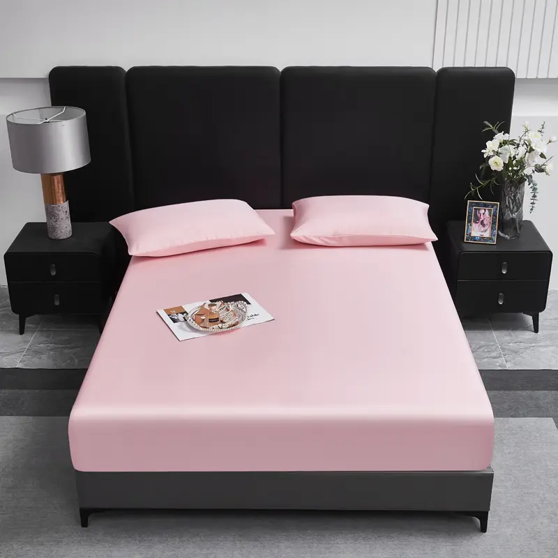 1pc Plain Pink Fitted Sheet,Natural Lyocell Plant Fiber,Mattress Cover with 360 Elastic Band,Queen Double Bed Linens 180*200cm