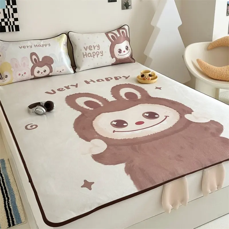 2pcs Summer Ice Vine Mat Set for Single,Cute Cooling Ice Silk Rattan Bed Sheet+Pillowcase,Foldable Breathable Twin 120*200cm