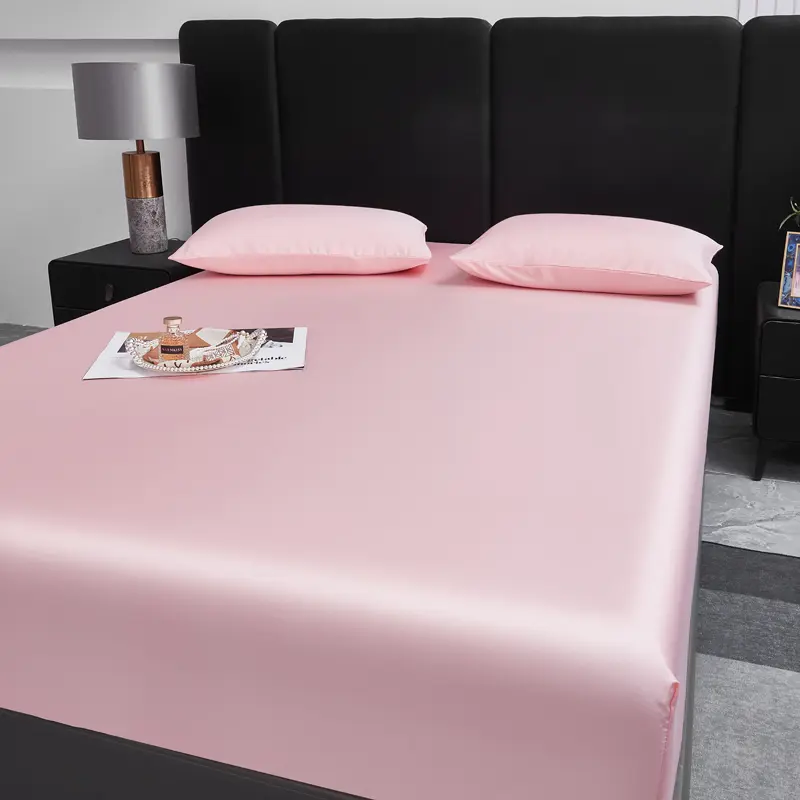 1pc Plain Pink Fitted Sheet,Natural Lyocell Plant Fiber,Mattress Cover with 360 Elastic Band,Queen Double Bed Linens 180*200cm