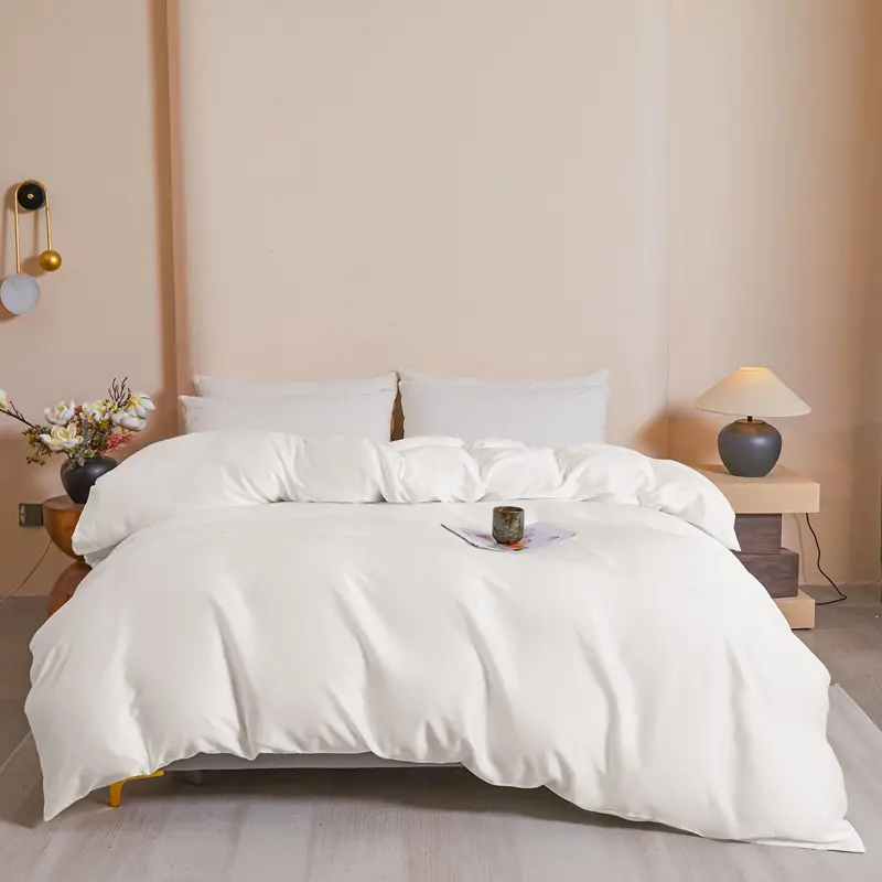 3pcs Queen Duvet Cover Set,Luxury Solid White Summer Silky Cooling Quilt Cover+Pillowcases,Queen Size Wedding Adult Bedding