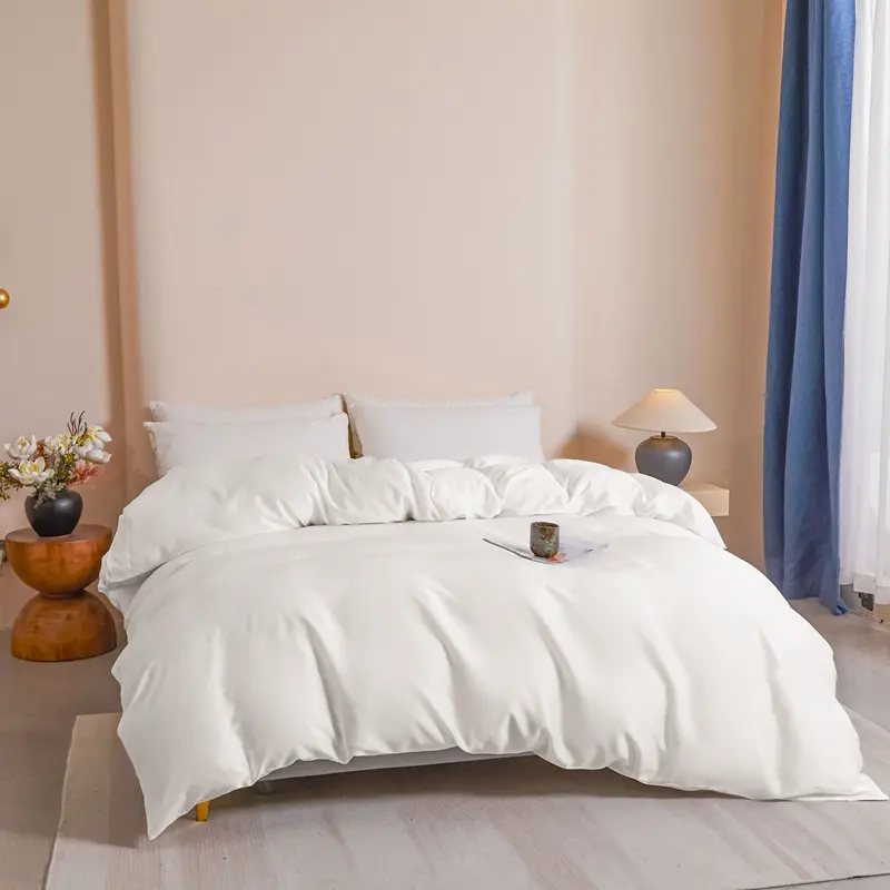 3pcs Queen Duvet Cover Set,Luxury Solid White Summer Silky Cooling Quilt Cover+Pillowcases,Queen Size Wedding Adult Bedding