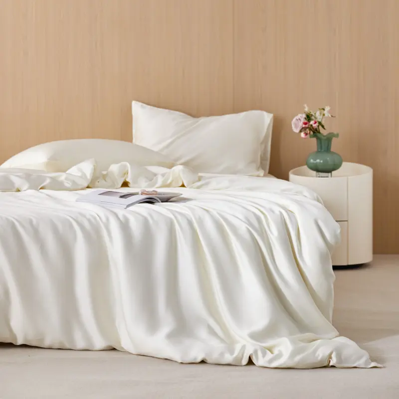100%Lyocell Silk-Like Duvet Cover,Soft Breathable Solid White Quilt Covers Single Size Home Comforter Bag 150*200/59*79in 1pc