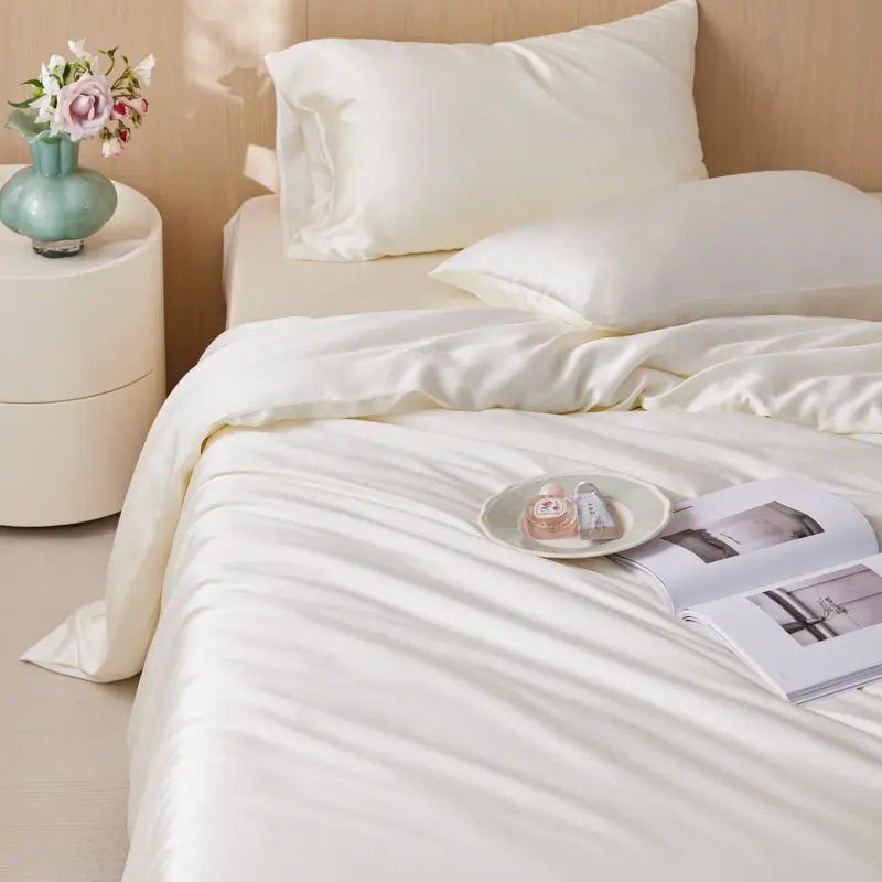 100%Lyocell Silk-Like Duvet Cover,Soft Breathable Solid White Quilt Covers Single Size Home Comforter Bag 150*200/59*79in 1pc