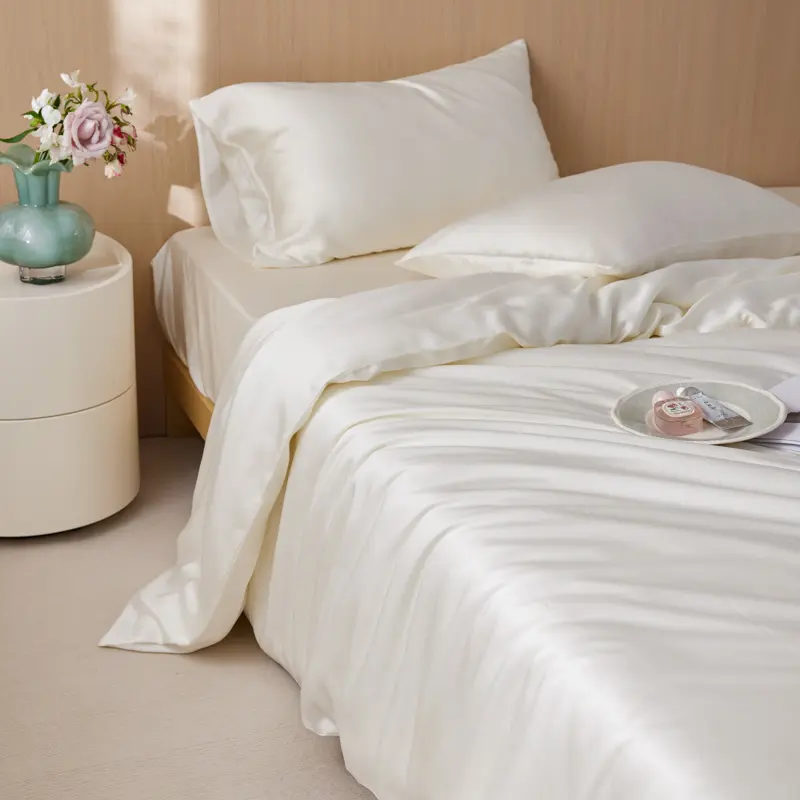 100%Lyocell Silk-Like Duvet Cover,Soft Breathable Solid White Quilt Covers Single Size Home Comforter Bag 150*200/59*79in 1pc