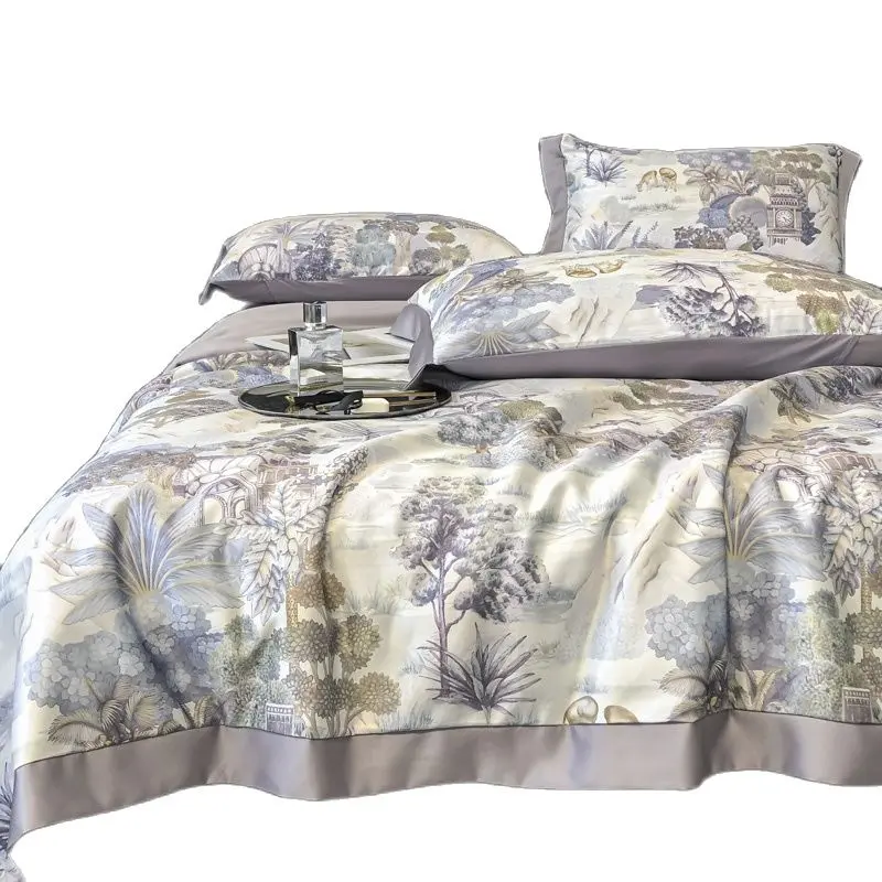 150*200cm Summer Quilt,Forest Tree Leaf Printing ,Purple Throw Blanket,Silky Air Condition Comforter,Single Home Patchwork