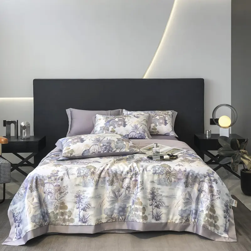 150*200cm Summer Quilt,Forest Tree Leaf Printing ,Purple Throw Blanket,Silky Air Condition Comforter,Single Home Patchwork