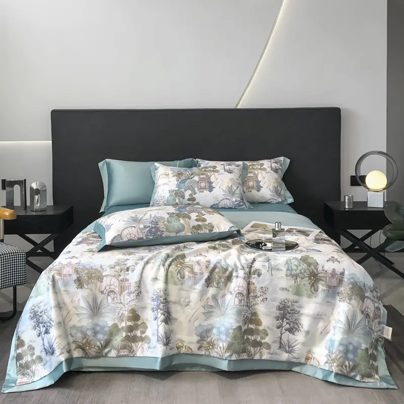 150*200cm Summer Quilt,Forest Tree Leaf Printing ,Purple Throw Blanket,Silky Air Condition Comforter,Single Home Patchwork