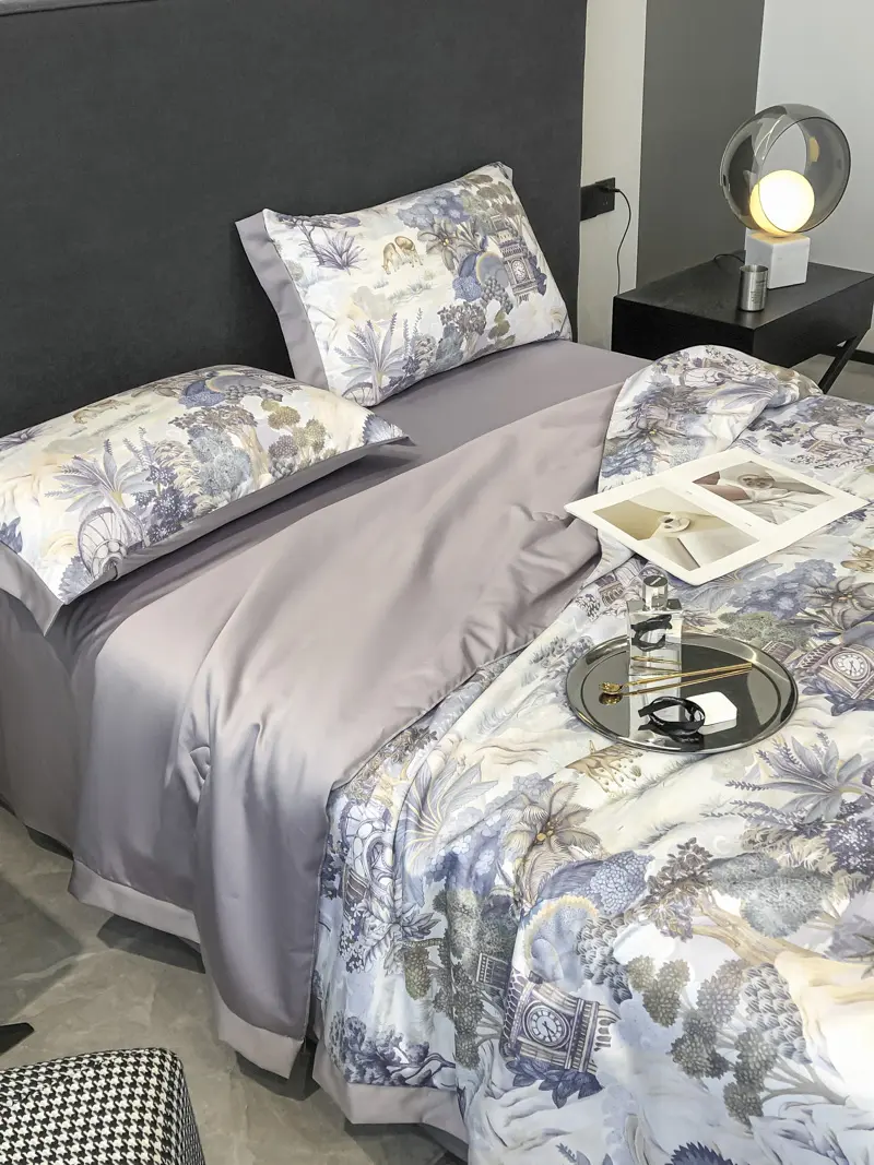 150*200cm Summer Quilt,Forest Tree Leaf Printing ,Purple Throw Blanket,Silky Air Condition Comforter,Single Home Patchwork