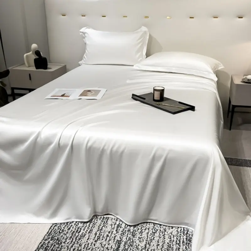 1pc Cooling Top Sheet,Stain Plain White Flat Sheet,Eucalyptus Fiber Home Bed Linens,Double Mattress Cover US King Big 274*259cm