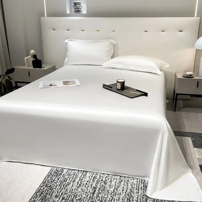 1pc Cooling Top Sheet,Stain Plain White Flat Sheet,Eucalyptus Fiber Home Bed Linens,Double Mattress Cover US King Big 274*259cm