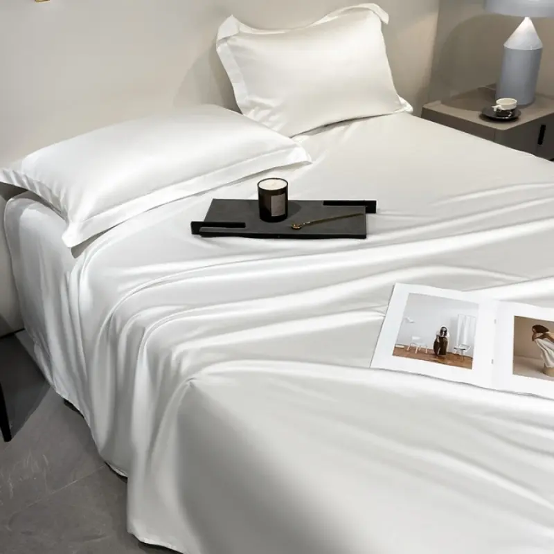 1pc Cooling Top Sheet,Stain Plain White Flat Sheet,Eucalyptus Fiber Home Bed Linens,Double Mattress Cover US King Big 274*259cm
