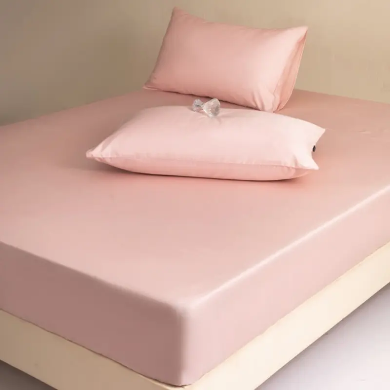 1pc Plain Pink Lyocell Fiber Fitted Sheet, Mattress Cover with 360 Elastic Band,Breathable Silky Natural Plant Fiber Bed Linens