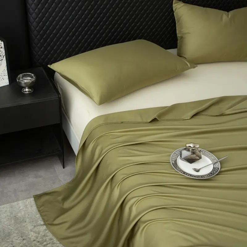 Super King Size Top Sheet,Eucalyptus Lyocell Fiber Bed Linens,Silky 102*108inch Olive Green Bed Sheet 274*259cm 1pc