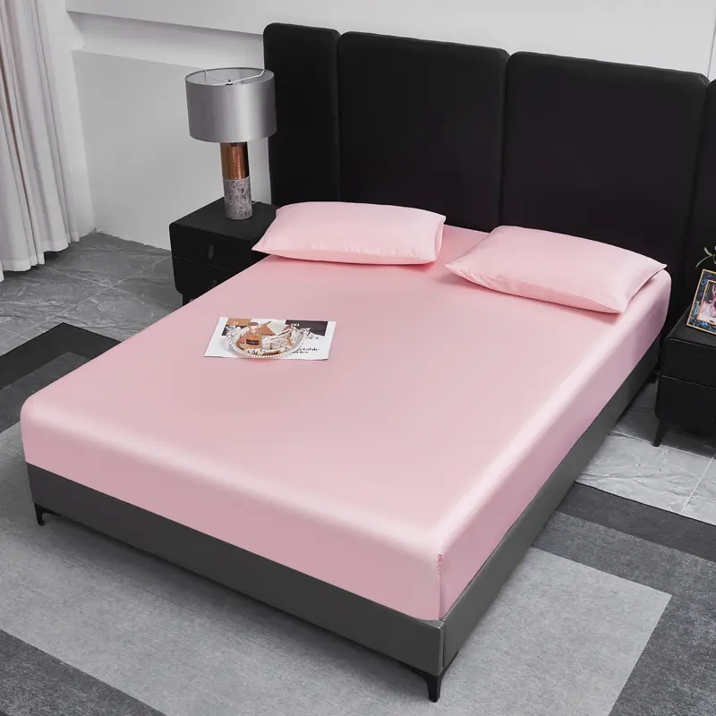 US Full Fitted Sheet,Pink Cooling Bamboo Lyocell Fiber Mattress Cover with Elastic Band,Breathable Silky Bedding,150*200+30 1pc