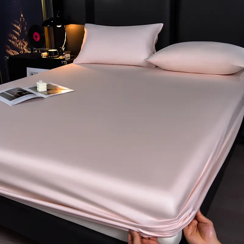 Silky Fitted Sheet,Pink Lyocell Fiber Mattress Cover with 360 Elastic Band,Skin-friendly Natural Plant Home Bedding 120*200*1pc