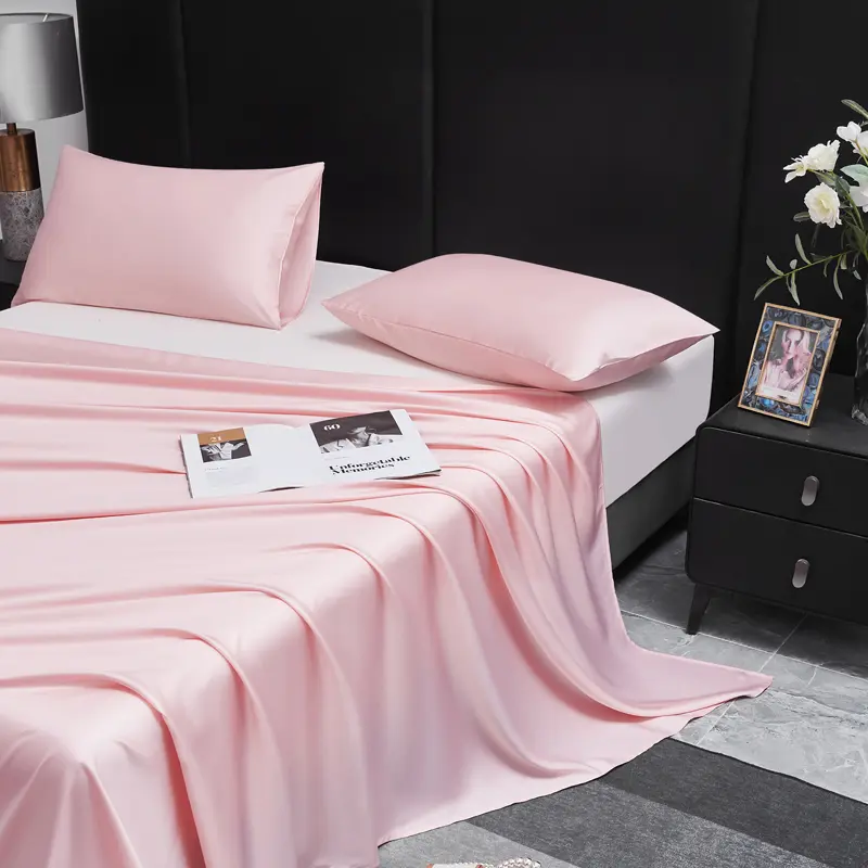 Home Top Sheet,Pink Silky Soft Breathable Lyocell Fiber Flat Sheet,274*259cm*1pc Us King Big Size Gril Bed Linens Four Season