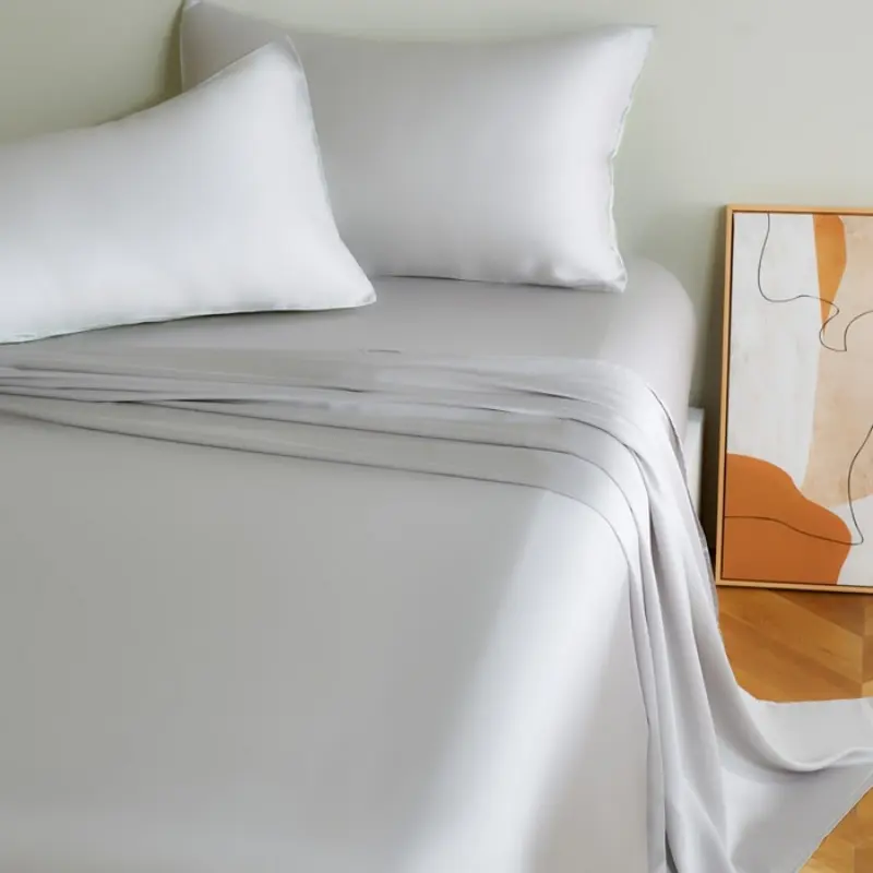 4pcs Plain Grey Sheet Set,Silky Eucalyptus Lyocell Fiber Flat/Top Sheet+Fitted Sheet +Pillowcase,Breathable Cooling Bed Linens