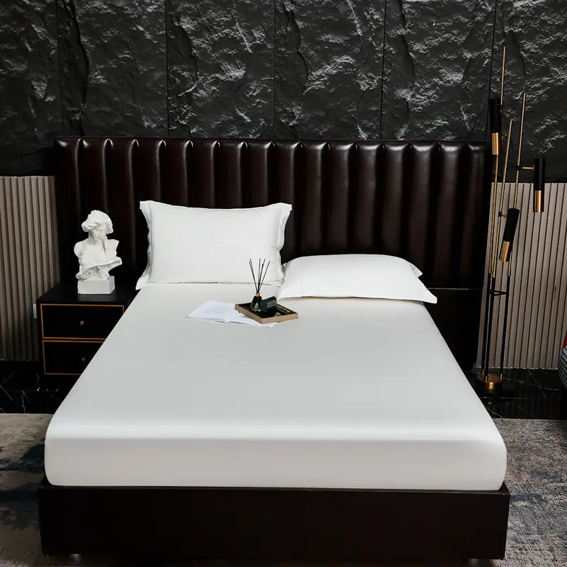 1.5m Bed Fitted Sheet ,Solid White Bed Linens,Breathable Bamboo Lyocell Fiber Mattress Cover with 360 Band Four Season Use 1pc