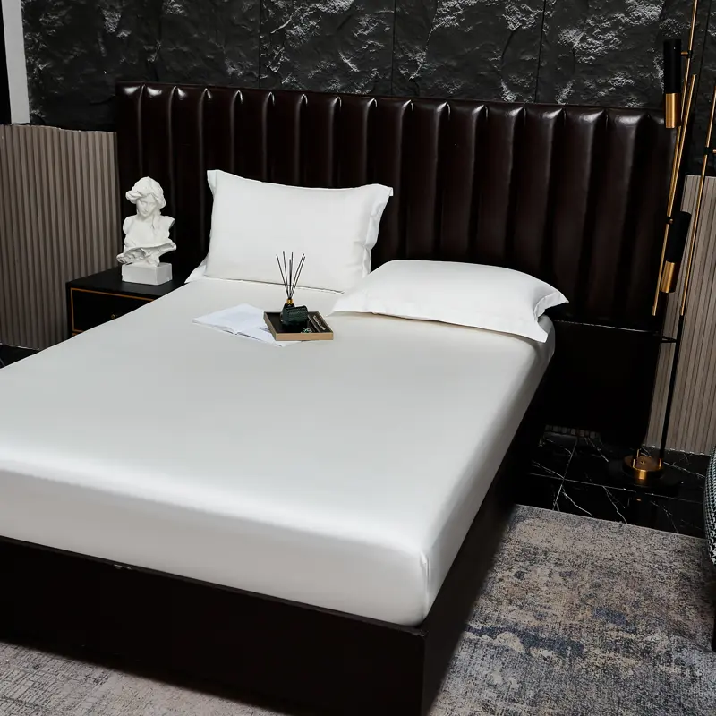 1.5m Bed Fitted Sheet ,Solid White Bed Linens,Breathable Bamboo Lyocell Fiber Mattress Cover with 360 Band Four Season Use 1pc
