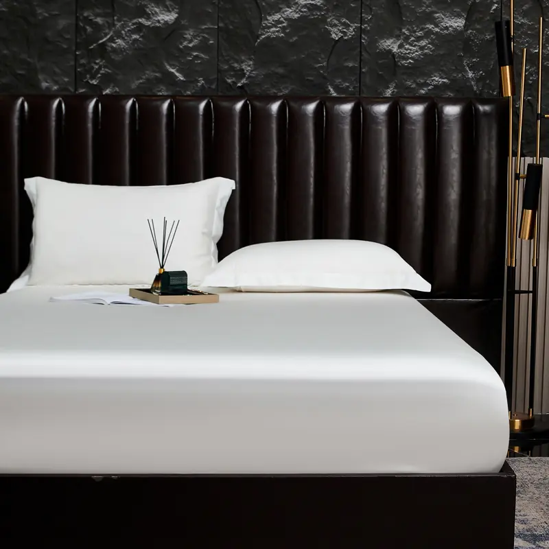 1.5m Bed Fitted Sheet ,Solid White Bed Linens,Breathable Bamboo Lyocell Fiber Mattress Cover with 360 Band Four Season Use 1pc