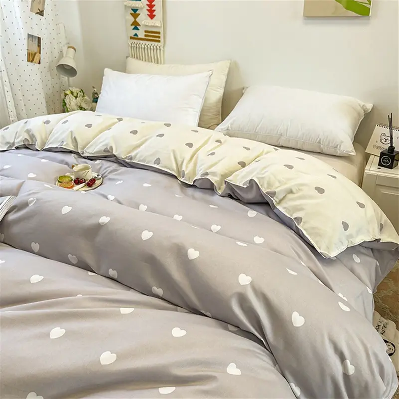 1Pc Duvet Cover 150*200 RU Single Quilt Bag Nordic Style Comforter Covers Grey Heart Printed Home Student Dormitory Bed Linens