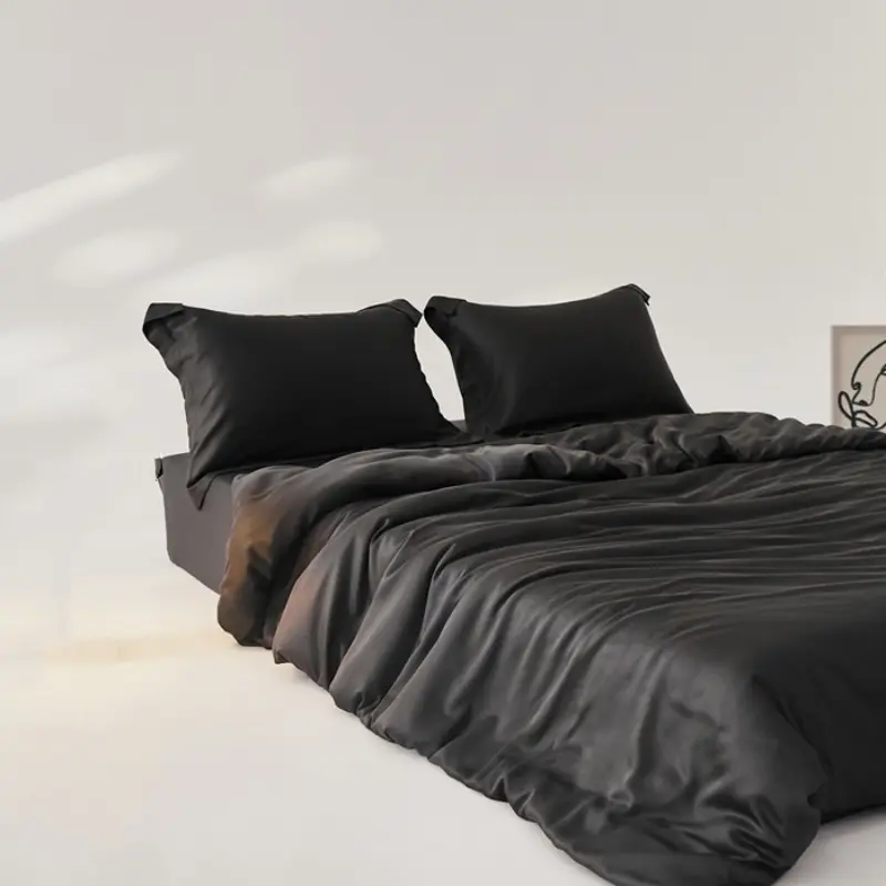 Luxury Black Bamboo Bedding,Shiny Silky Duvet Cover,Summer Cooling Natural Plant Quilt Cover Men Adult Home Textile 200*230*1pc