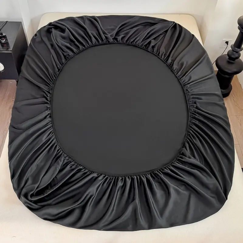1pc Home Fitted Sheet,Luxury Eucalyptus Lyocell Fiber Queen Mattress Cover,Black Silky Bed Sheets Linens 180*200*1pc