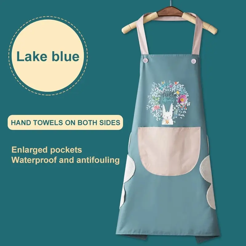 Blue Hand-wiping Kitchen Aprons Household Waterproof and Oilproof Apron for Men Women Pvc Cooking Baking Kids Painting Apron