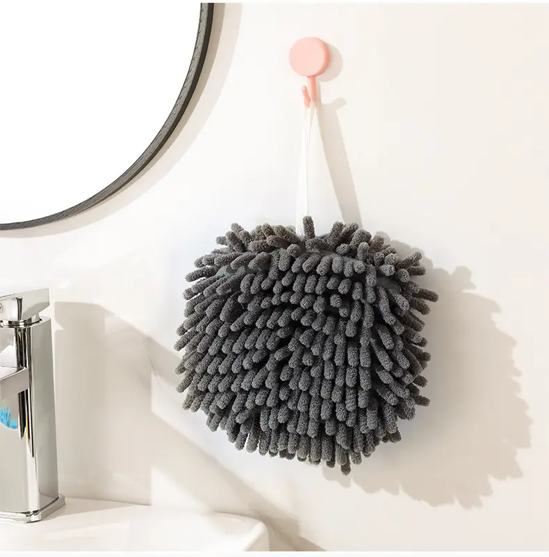 Hanging Chenille Hand Wipes Kitchen Bathroom Hand Towel Ball with Hanging Loops Quick Dry Soft Absorbent Microfiber Towels