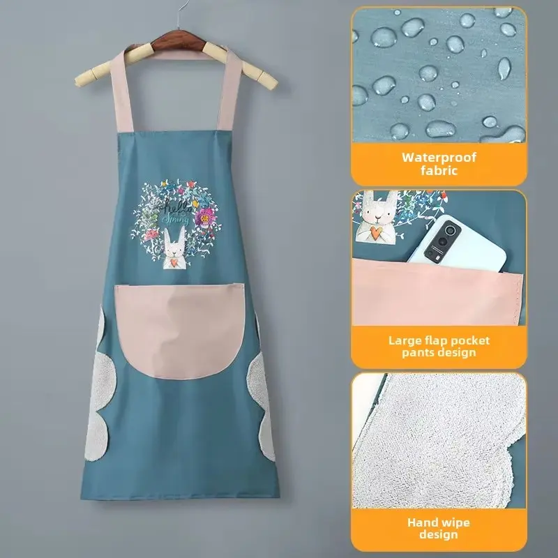 Blue Hand-wiping Kitchen Aprons Household Waterproof and Oilproof Apron for Men Women Pvc Cooking Baking Kids Painting Apron