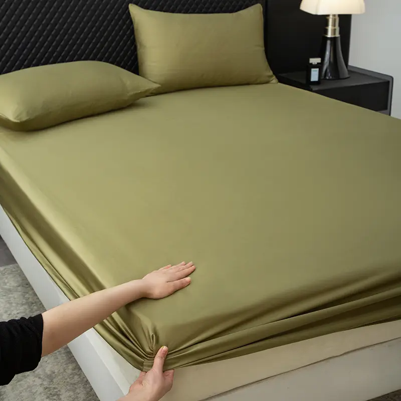 Silky Cooling Fitted Sheet 120*200+30cm Height Olive Green Eucalyptus Fiber Lyocell Fiber Mattress Cover Home Textile Bedspread