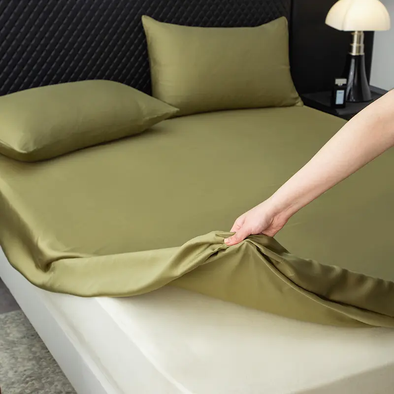 Silky Cooling Fitted Sheet 120*200+30cm Height Olive Green Eucalyptus Fiber Lyocell Fiber Mattress Cover Home Textile Bedspread