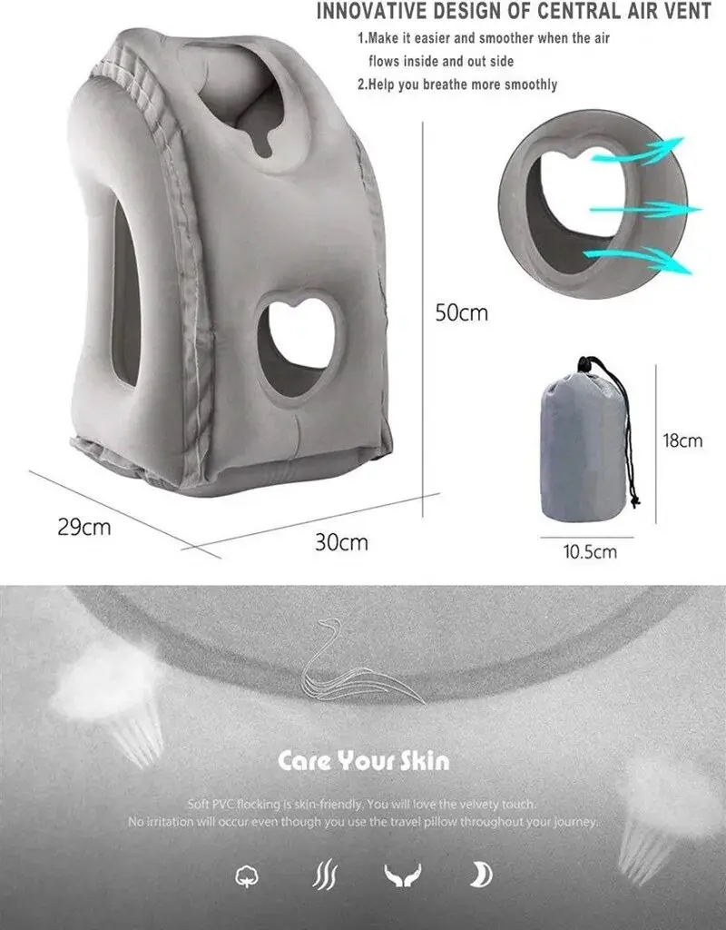 1pc PVC Inflatable Travel Pillow,Portable Headrest,Chin Support,Cushionfor Airplane,Car,Train,Office,Neck Head Nap Pillows,