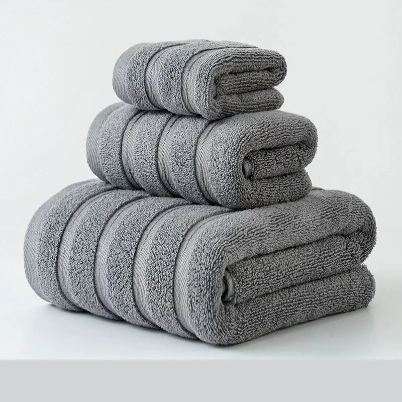3pcs Dark Green 1 Face+2 Hand Towels,100%Cotton,Stripe Decor, Washcloth For Home Hotel Bathroom Solid Black White Towel Gift