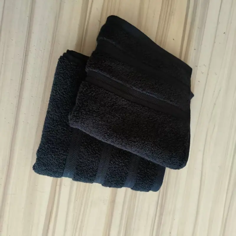 3pcs Dark Green 1 Face+2 Hand Towels,100%Cotton,Stripe Decor, Washcloth For Home Hotel Bathroom Solid Black White Towel Gift