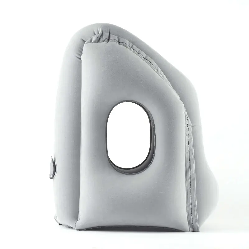 1pc Inflatable Travel Pillow,Grey PVC Portable Headrest,Chin Support,Cushionfor Airplane,Car,Train,Office,Neck Head Nap Pillows,