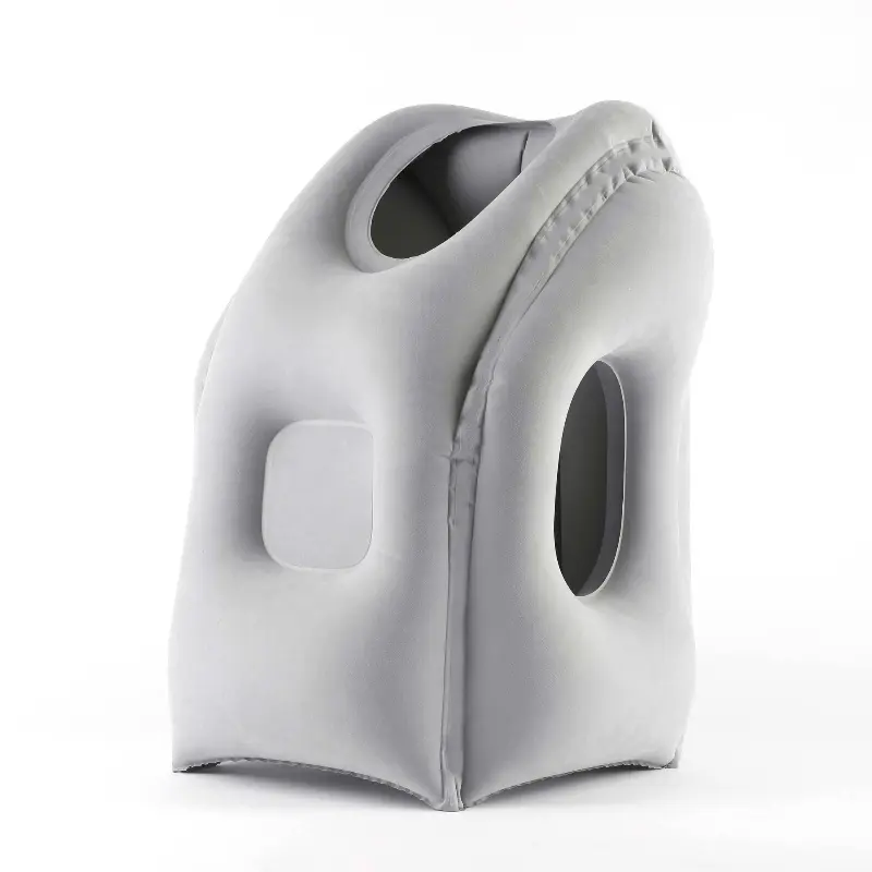 1pc Inflatable Travel Pillow,Grey PVC Portable Headrest,Chin Support,Cushionfor Airplane,Car,Train,Office,Neck Head Nap Pillows,