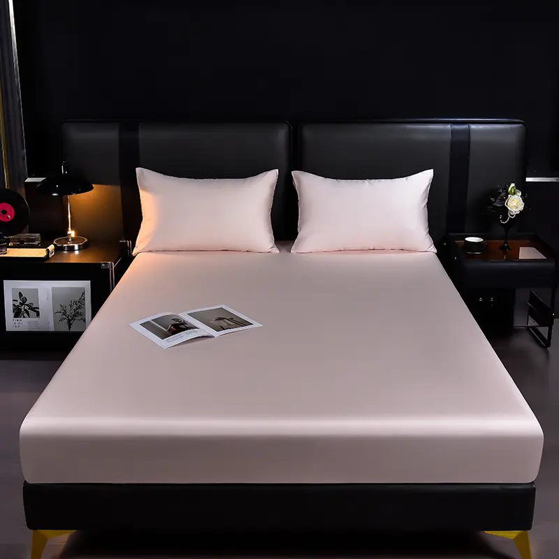 US Full Bedding Fitted Sheet Pink Lyocell Fiber Bed Covers Mattress Cover with Elastic Band Breathable Silky Natural Bedding