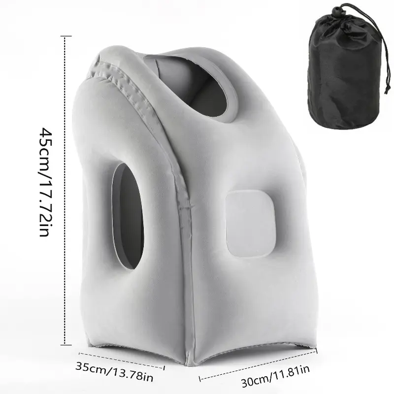 1pc Inflatable Travel Pillow,Grey PVC Portable Headrest,Chin Support,Cushionfor Airplane,Car,Train,Office,Neck Head Nap Pillows,