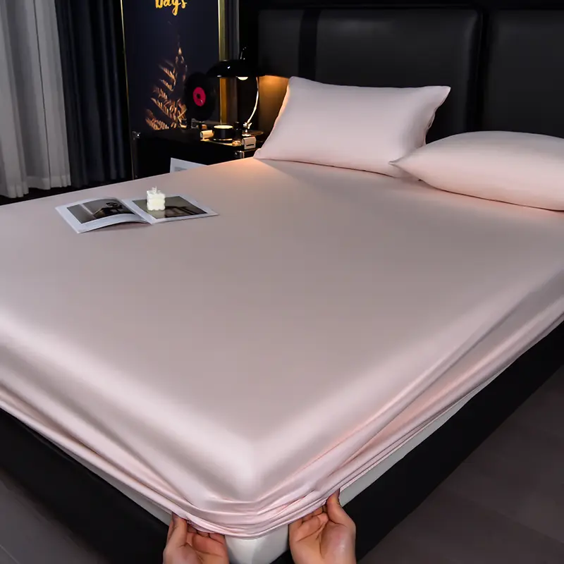 US Full Bedding Fitted Sheet Pink Lyocell Fiber Bed Covers Mattress Cover with Elastic Band Breathable Silky Natural Bedding