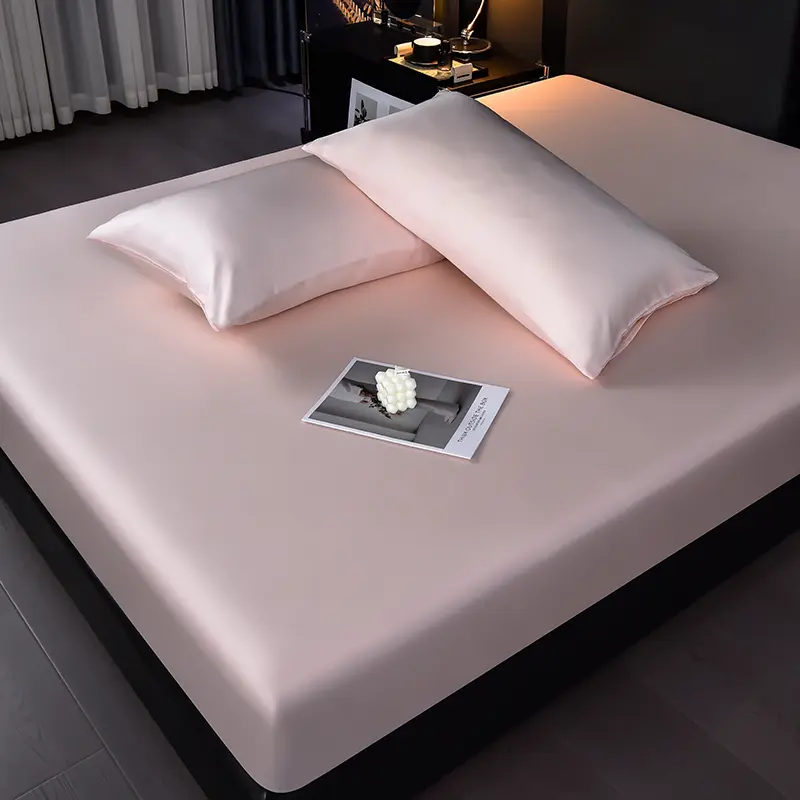 US Full Bedding Fitted Sheet Pink Lyocell Fiber Bed Covers Mattress Cover with Elastic Band Breathable Silky Natural Bedding