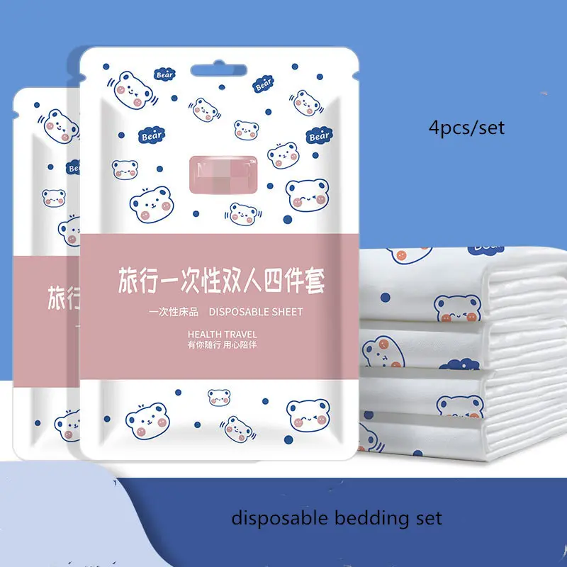 3 / 4-Piece Thickened Disposable Bed Sets Duvet Cover Non-Woven Dirty Proof Portable Bedding Set Travel Hotel Isolation Sheets