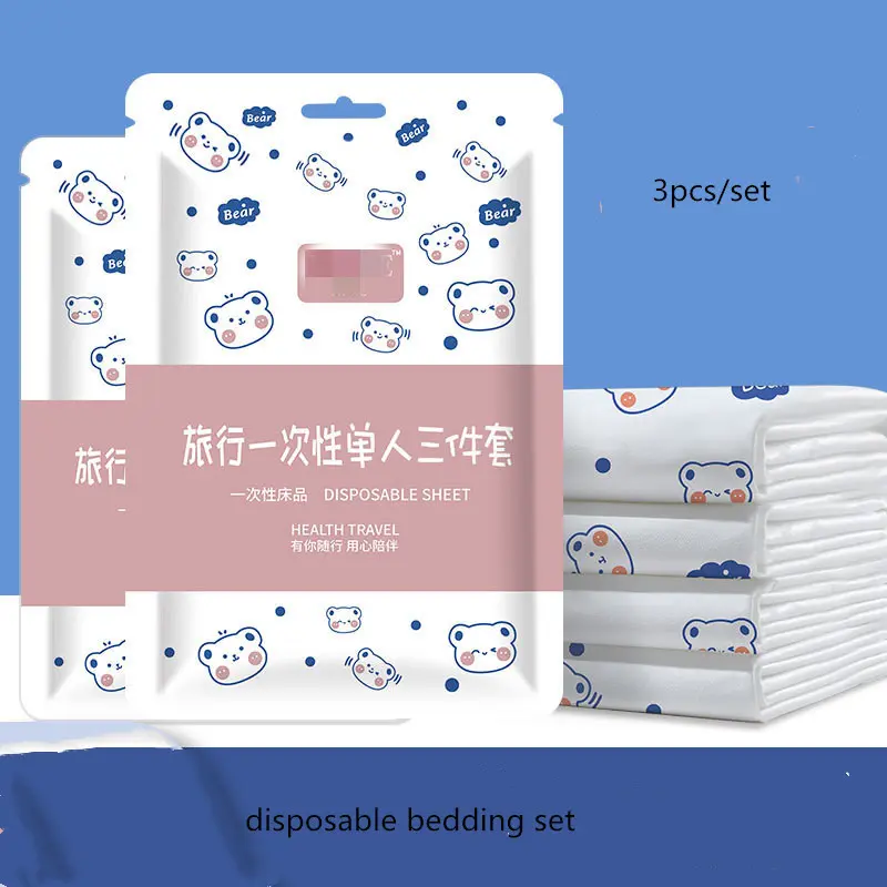 3 / 4-Piece Thickened Disposable Bed Sets Duvet Cover Non-Woven Dirty Proof Portable Bedding Set Travel Hotel Isolation Sheets