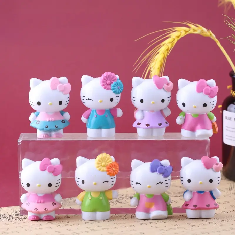 6Pcs/8Pcs Sanrio Figuren Dolls 5cm Hello Kitty Action Figure Cake Decoration Model Desktop Toy Car Decoration Children's Gifts