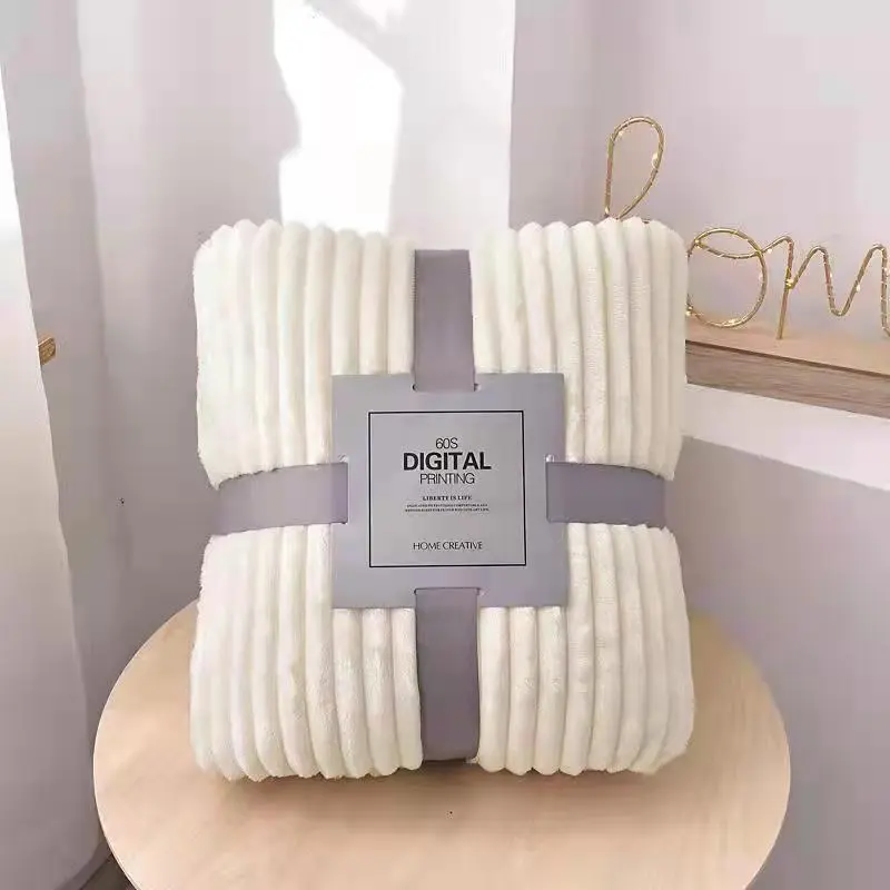 Grey 70*100cm Blankets,Solid Stripe,Soft Fluffy Flannel Knee Cover Mulitpurpose Little Blankets For Kids Audlt Office Home Car