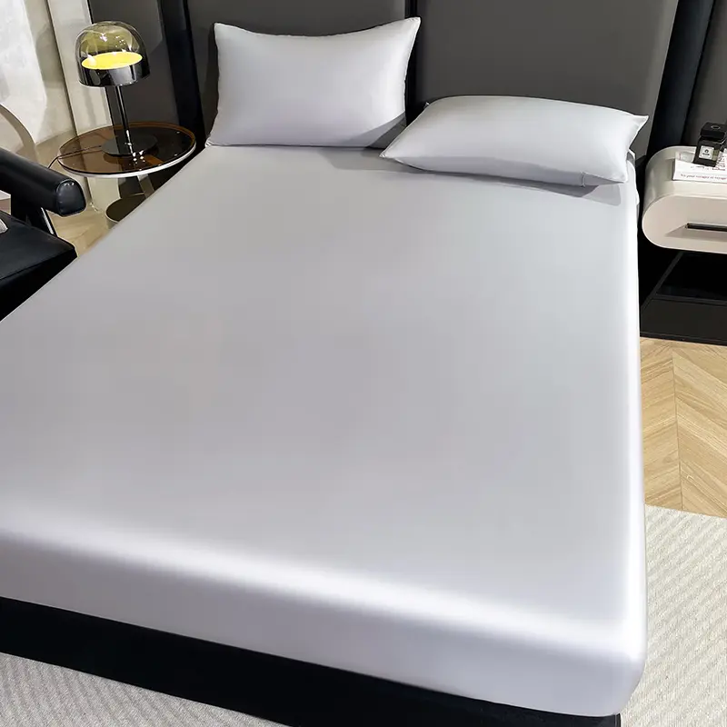 1pc Silky Mattress Cover with 360 Band,Gray Natural Bamboo Lyocell Fitted Sheet For Twin 1.2m Family Bed Linens 30cm Deep
