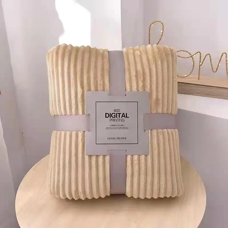 Grey 70*100cm Blankets,Solid Stripe,Soft Fluffy Flannel Knee Cover Mulitpurpose Little Blankets For Kids Audlt Office Home Car