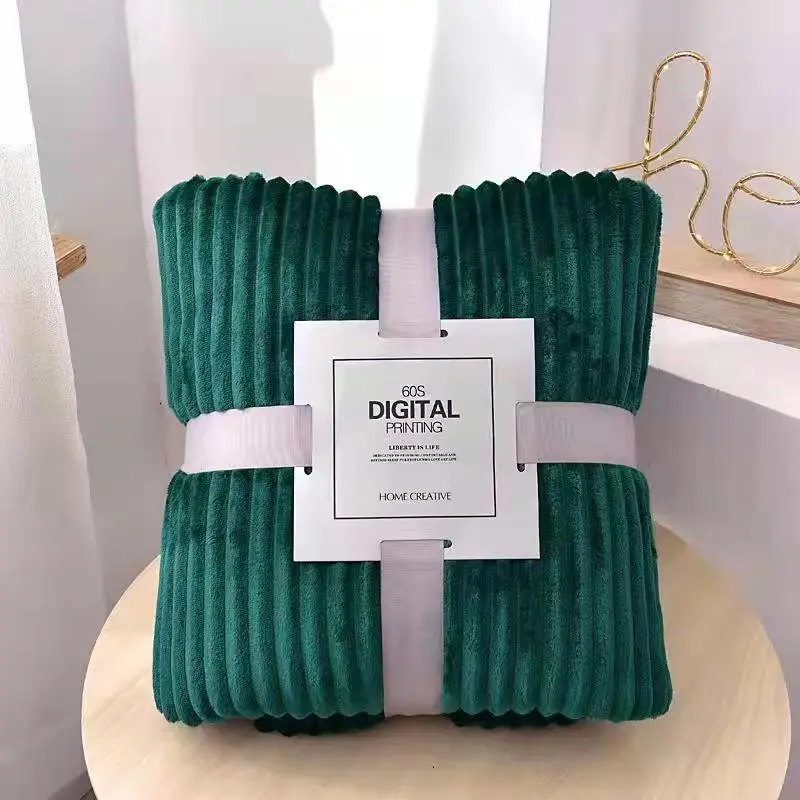 Grey 70*100cm Blankets,Solid Stripe,Soft Fluffy Flannel Knee Cover Mulitpurpose Little Blankets For Kids Audlt Office Home Car